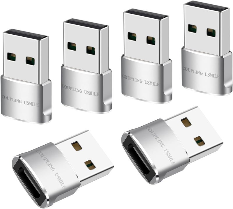 COUPLING USMILE USB to USB C Adapter 6 packs for iPhone Fast Charging, Transfer and Type C OTG convert. USBC to A Compatible with iPhone 16 16e 15 Plus Pro Max,iPad Pro Air 4 Mini 6 almost USB devices - Image 1
